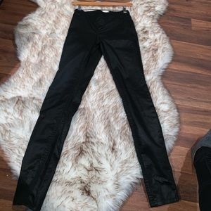 Black metallic skinny pants